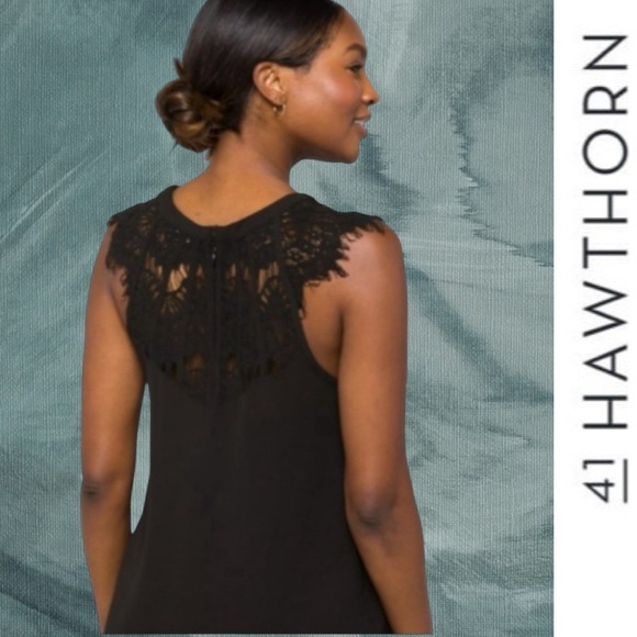 41 Hawthorn Tops - NWT 41 Hawthorn Black Jarred Lace Detail Cap-Sleeve Blouse, Size M, MSRP $58